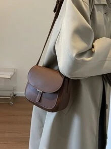 Pu Leather Simple Sling Bag Mini Fashion Saddle Bag With Minimalist Flap Design Adjustable Shoulder Strap Multi-use Crossbody & Shoulder Bag