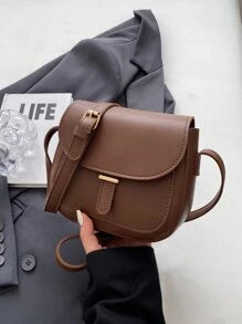 Pu Leather Simple Sling Bag Mini Fashion Saddle Bag With Minimalist Flap Design Adjustable Shoulder Strap Multi-use Crossbody & Shoulder Bag