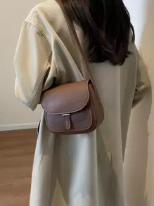 Pu Leather Simple Sling Bag Mini Fashion Saddle Bag With Minimalist Flap Design Adjustable Shoulder Strap Multi-use Crossbody & Shoulder Bag