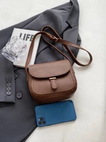 Pu Leather Simple Sling Bag Mini Fashion Saddle Bag With Minimalist Flap Design Adjustable Shoulder Strap Multi-use Crossbody & Shoulder Bag