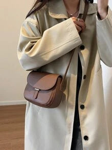 Pu Leather Simple Sling Bag Mini Fashion Saddle Bag With Minimalist Flap Design Adjustable Shoulder Strap Multi-use Crossbody & Shoulder Bag