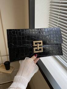 Crocodile Pattern PU Material Metal Lock Elegant Clutch Bag