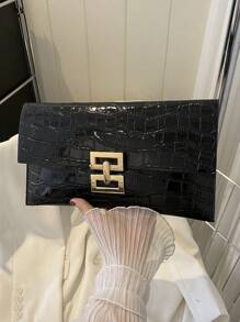 Crocodile Pattern PU Material Metal Lock Elegant Clutch Bag
