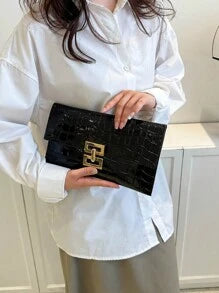 Crocodile Pattern PU Material Metal Lock Elegant Clutch Bag