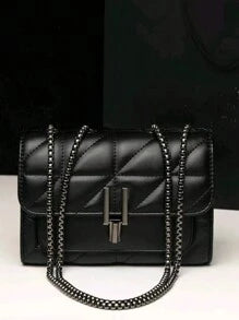 Elegant Women's Shoulder Bag With Chain Strap, Quilted PU Crossbody Bag, Luxury Minimalist Armpit Bag, Lightweight, Metal Lock Quilted Flap Chain Square Bag Shoulder Bag, Clutch, Clutch Minimalist, Classic, Leather Pouch,