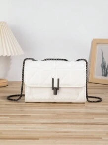 Elegant Women's Shoulder Bag With Chain Strap, Quilted PU Crossbody Bag, Luxury Minimalist Armpit Bag, Lightweight, Metal Lock Quilted Flap Chain Square Bag Shoulder Bag, Clutch, Clutch Minimalist, Classic, Leather Pouch,