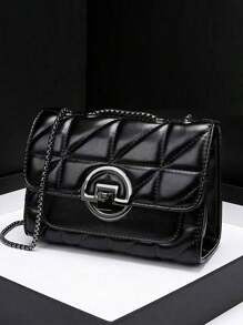 Elegant Women's Shoulder Bag With Chain Strap, Quilted PU Crossbody Bag, Luxury Minimalist Armpit Bag, Lightweight, Metal Lock Quilted Flap Chain Square Bag Shoulder Bag, Clutch, Clutch Minimalist, Classic, Leather Pouch,