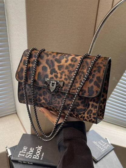 New Vintage Leopard Print PU Leather Flap Square Bag, Outdoor Vacation Travel Crossbody Bag, Elegant Banquet Party Mobile Phone Coin Purse