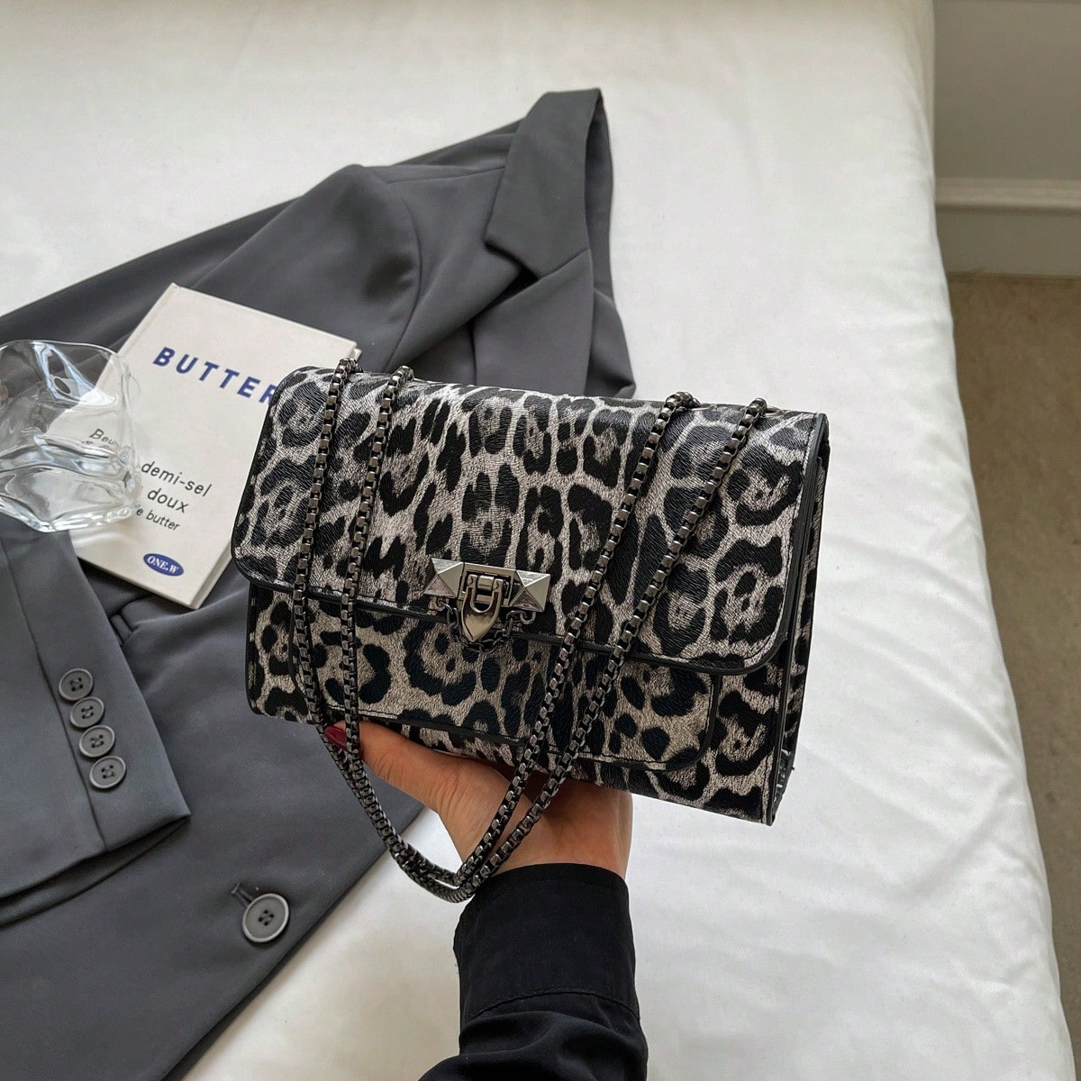 New Vintage Leopard Print PU Leather Flap Square Bag, Outdoor Vacation Travel Crossbody Bag, Elegant Banquet Party Mobile Phone Coin Purse