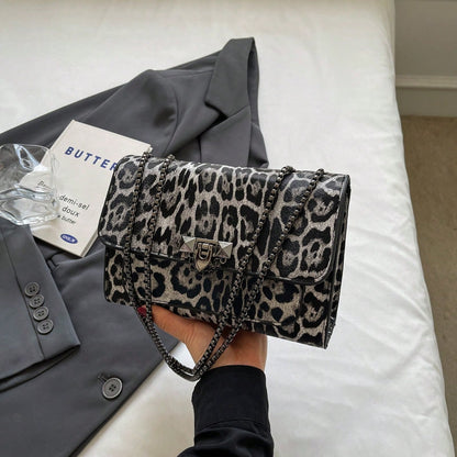 New Vintage Leopard Print PU Leather Flap Square Bag, Outdoor Vacation Travel Crossbody Bag, Elegant Banquet Party Mobile Phone Coin Purse