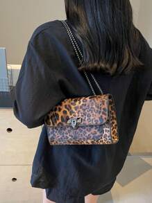 New Vintage Leopard Print PU Leather Flap Square Bag, Outdoor Vacation Travel Crossbody Bag, Elegant Banquet Party Mobile Phone Coin Purse