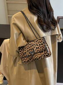 New Vintage Leopard Print PU Leather Flap Square Bag, Outdoor Vacation Travel Crossbody Bag, Elegant Banquet Party Mobile Phone Coin Purse