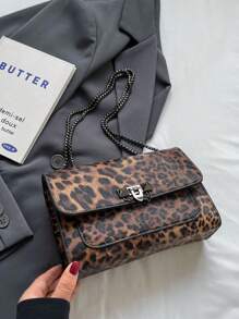 New Vintage Leopard Print PU Leather Flap Square Bag, Outdoor Vacation Travel Crossbody Bag, Elegant Banquet Party Mobile Phone Coin Purse