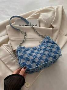 Decorative Buckle Detailing, Stitching, Chain Strap Shoulder Bag, Women's Decorative Buckle Shoulder Bag, Street Fashion Hobo Bag