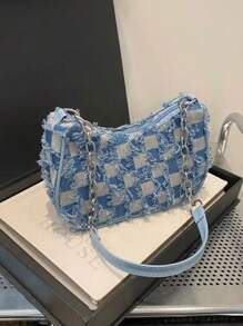 Decorative Buckle Detailing, Stitching, Chain Strap Shoulder Bag, Women's Decorative Buckle Shoulder Bag, Street Fashion Hobo Bag