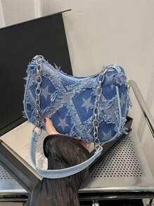 Decorative Buckle Detailing, Stitching, Chain Strap Shoulder Bag, Women's Decorative Buckle Shoulder Bag, Street Fashion Hobo Bag