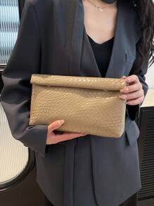 Fashionable Solid Color Hand-Held Bag, Large Capacity Flip Cover Magnetic Buckle Small Square Bag, Crocodile Pattern Women's Bag, Versatile Dinner Bag For Women's Parties, Travel, Shopping