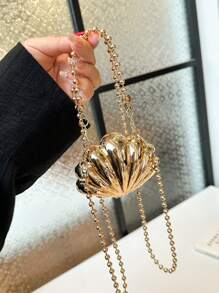 1pc Miniature Shell Shape Crossbody Bag For Women, New Summer Metal Chain Strap Unique Design Clutch Purse, Fashion Shoulder Bag, Elegant Coin Purse