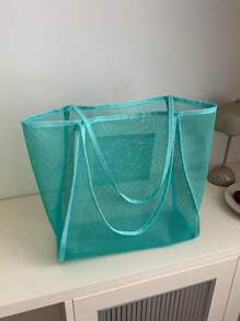 1pc Girl's Transparent Mesh Shoulder Bag, Fashionable E Large Capacity Tote Bag For Daily Commute