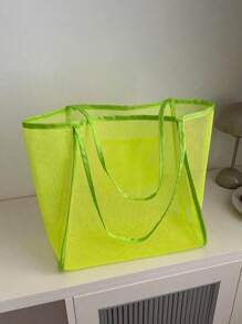 1pc Girl's Transparent Mesh Shoulder Bag, Fashionable E Large Capacity Tote Bag For Daily Commute