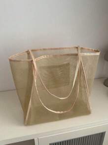1pc Girl's Transparent Mesh Shoulder Bag, Fashionable E Large Capacity Tote Bag For Daily Commute