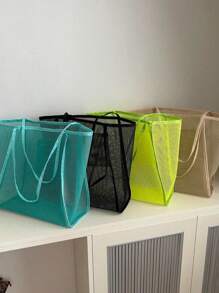 1pc Girl's Transparent Mesh Shoulder Bag, Fashionable E Large Capacity Tote Bag For Daily Commute