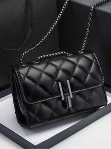 Elegant Women's Shoulder Bag With Chain Strap, Quilted PU Crossbody Bag, Luxury Minimalist Armpit Bag, Lightweight, Metal Lock Quilted Flap Chain Square Bag Shoulder Bag, Clutch, Clutch Minimalist, Classic, Leather Pouch,