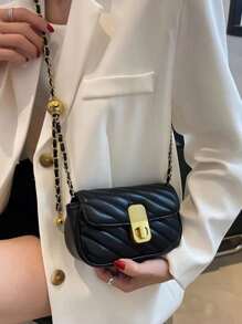 Solid Color Quilted Twist Lock Shoulder Bag, Crossbody Bag