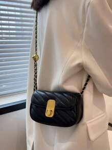 Solid Color Quilted Twist Lock Shoulder Bag, Crossbody Bag