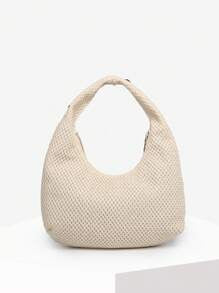 Women's Retro Punk Boho Style Ocean Decor Beach Bag, Crocheted Rivet Oiled Leather Large Capacity Shoulder Satchel, Suitable For Outings, Parties, And Daily Wear