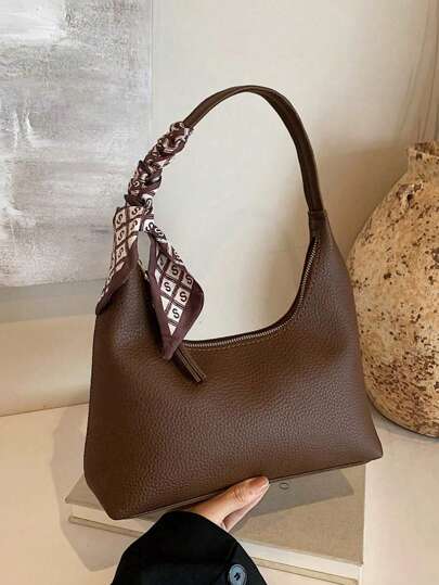 Minimalist Women's Shoulder Bag, Handbag, High-Quality Underarm Bag, Crescent-Shaped Bag, Comes With Scarf, Suitable For Office, Work, Commuting, Shopping