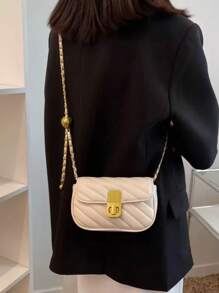 Solid Color Quilted Twist Lock Shoulder Bag, Crossbody Bag