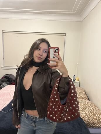 Women's Retro Punk Boho Style Ocean Decor Beach Bag, Crocheted Rivet Oiled Leather Large Capacity Shoulder Satchel, Suitable For Outings, Parties, And Daily Wear