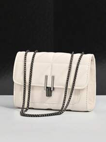 Elegant Women's Shoulder Bag With Chain Strap, Quilted PU Crossbody Bag, Luxury Minimalist Armpit Bag, Lightweight, Metal Lock Quilted Flap Chain Square Bag Shoulder Bag, Clutch, Clutch Minimalist, Classic, Leather Pouch,