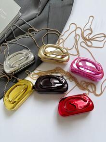 2025 New Minimalist Casual Retro Metal Decor Handbag, Clutch Bag With Chain Strap, Shoulder/Crossbody Bag