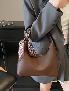 Minimalist Women's Shoulder Bag, Handbag, High-Quality Underarm Bag, Crescent-Shaped Bag, Comes With Scarf, Suitable For Office, Work, Commuting, Shopping
