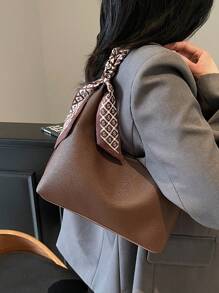Minimalist Women's Shoulder Bag, Handbag, High-Quality Underarm Bag, Crescent-Shaped Bag, Comes With Scarf, Suitable For Office, Work, Commuting, Shopping
