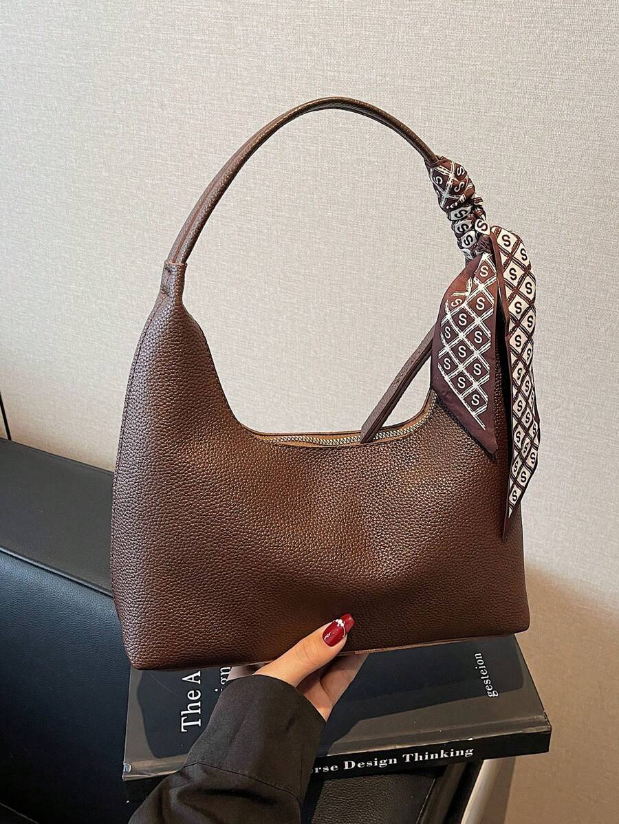 Minimalist Women's Shoulder Bag, Handbag, High-Quality Underarm Bag, Crescent-Shaped Bag, Comes With Scarf, Suitable For Office, Work, Commuting, Shopping