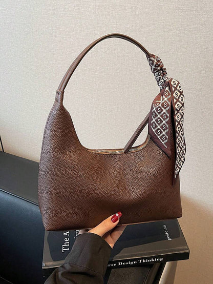 Minimalist Women's Shoulder Bag, Handbag, High-Quality Underarm Bag, Crescent-Shaped Bag, Comes With Scarf, Suitable For Office, Work, Commuting, Shopping