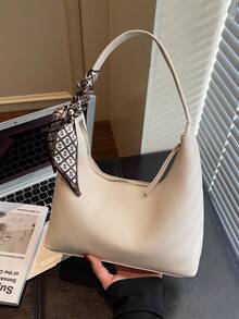 Minimalist Women's Shoulder Bag, Handbag, High-Quality Underarm Bag, Crescent-Shaped Bag, Comes With Scarf, Suitable For Office, Work, Commuting, Shopping