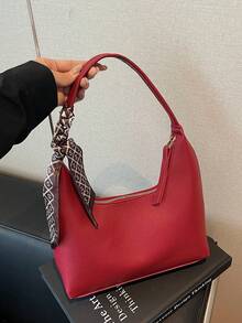 Minimalist Women's Shoulder Bag, Handbag, High-Quality Underarm Bag, Crescent-Shaped Bag, Comes With Scarf, Suitable For Office, Work, Commuting, Shopping