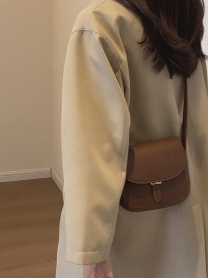 Pu Leather Simple Sling Bag Mini Fashion Saddle Bag With Minimalist Flap Design Adjustable Shoulder Strap Multi-use Crossbody & Shoulder Bag